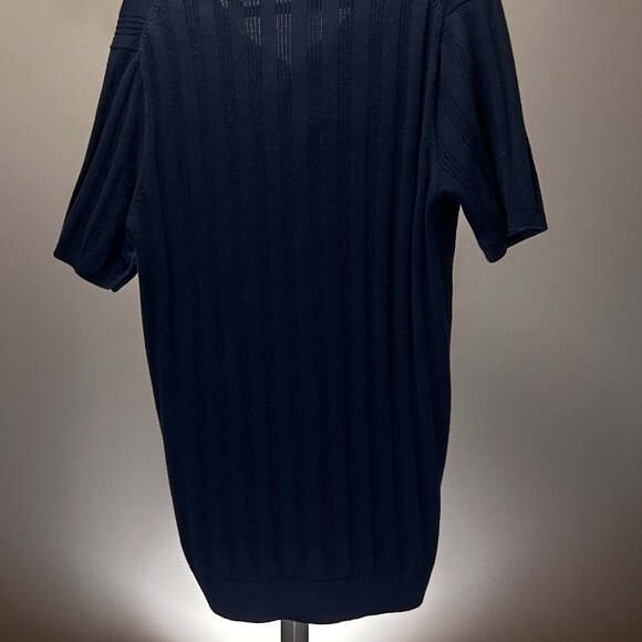 American Tall Men's Knit Polo Shirt Ribbed Short Sleeve Navy M Tal - Picture 2 of 4